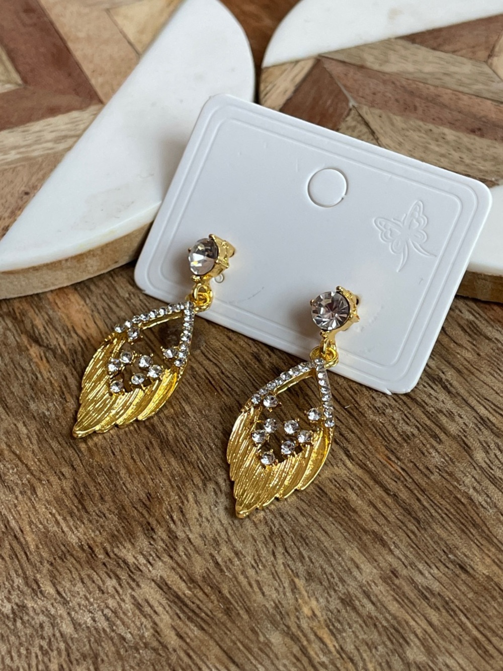 Gold Crystal Leaf Drop Earrings - Women's Jewelry